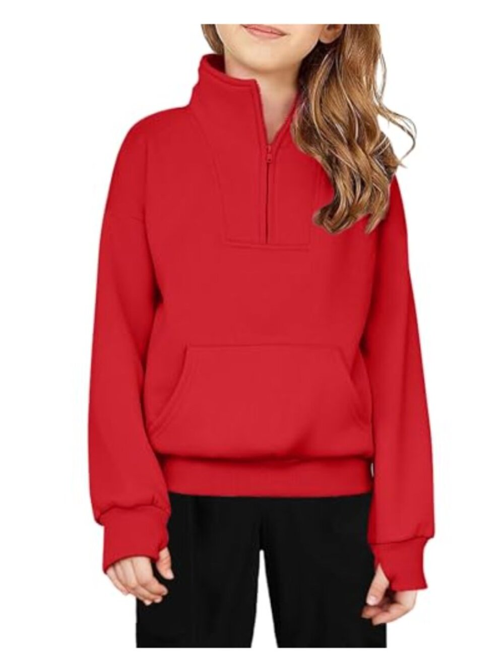 Girls Half Zip Fleece Sweatshirt Pullover Thumb Hole